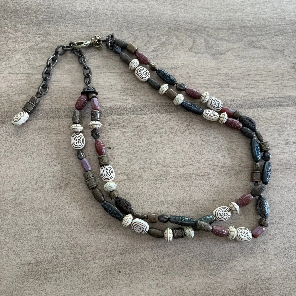 Express Beaded Chain Belt Brown Cream Brass Boho Multi Strand M (28-34) Indie